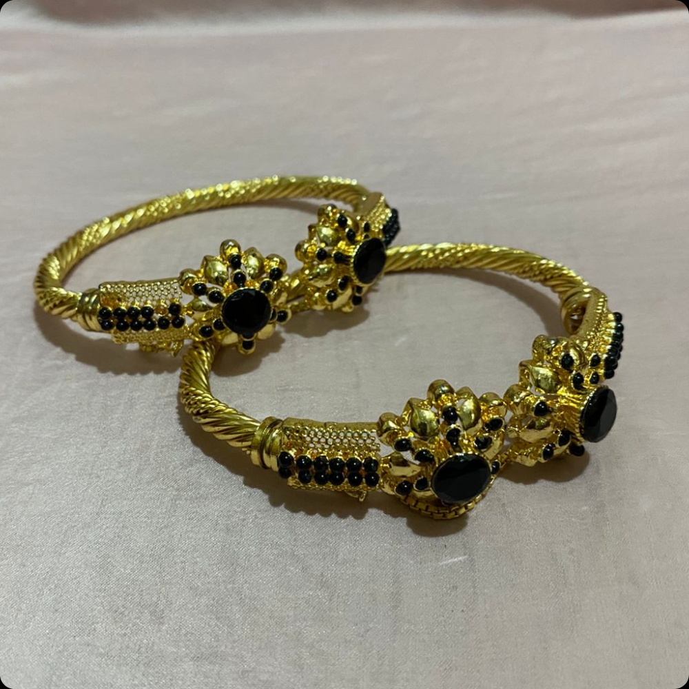 Gold Plated Kara pair with Black Stones