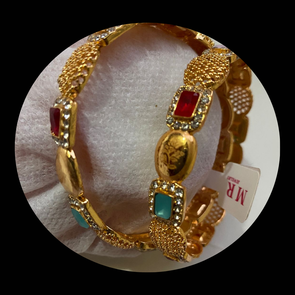 Gold Plated Kara Pair Kundan Studed