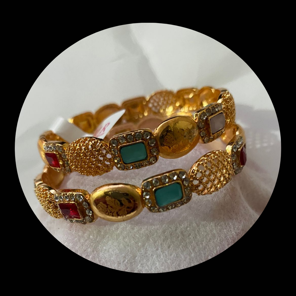 Gold Plated Kara Pair Kundan Studed