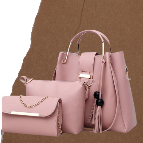 Pink 3 Piece Bag in Synthetic Leather