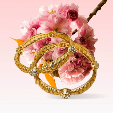 Gold Bangles in Pakistan – Golden Zircon Kara Pair for Timeless Elegance