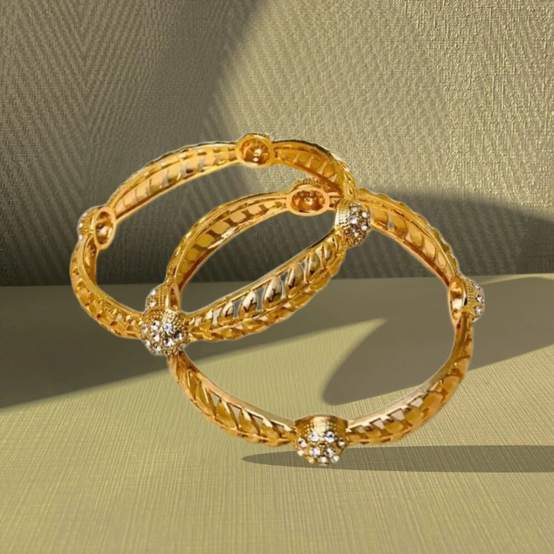 Gold Bangles in Pakistan – Golden Zircon Kara Pair for Timeless Elegance