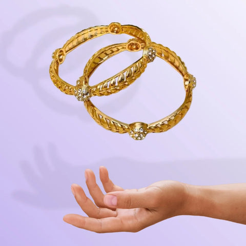 Gold Bangles in Pakistan – Golden Zircon Kara Pair for Timeless Elegance