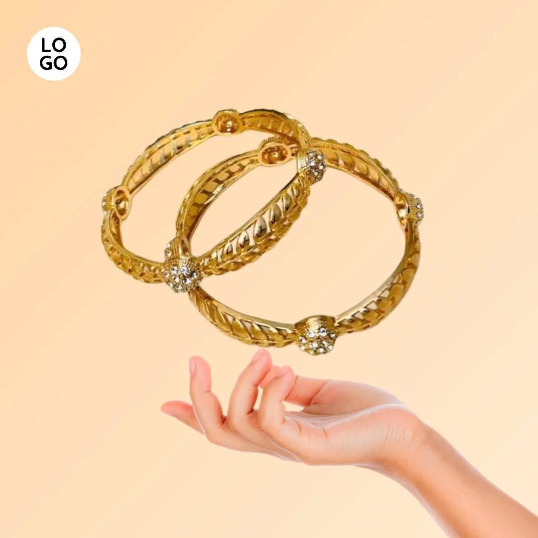 Gold Bangles in Pakistan – Golden Zircon Kara Pair for Timeless Elegance