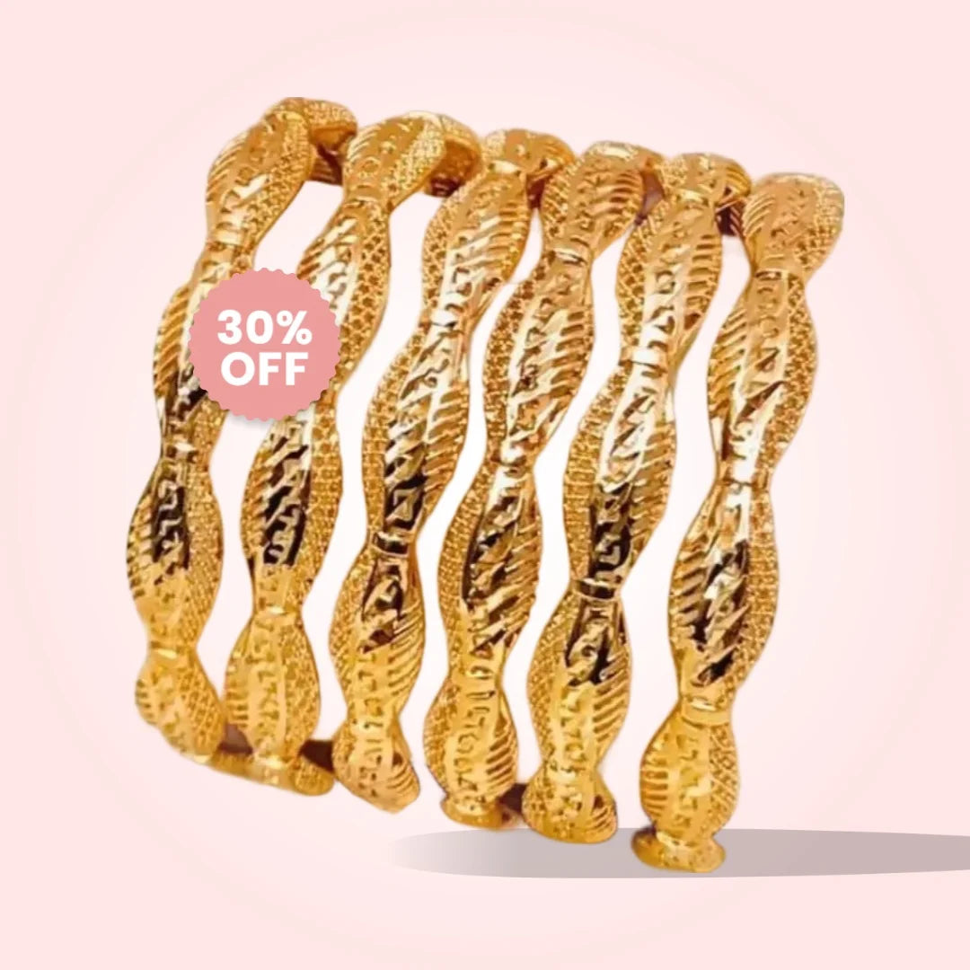 6 Golden Bangles Set – Elegant Jewelry for Women