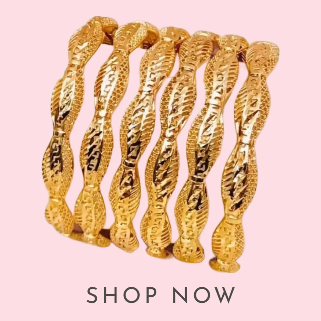 6 Golden Bangles Set – Elegant Jewelry for Women